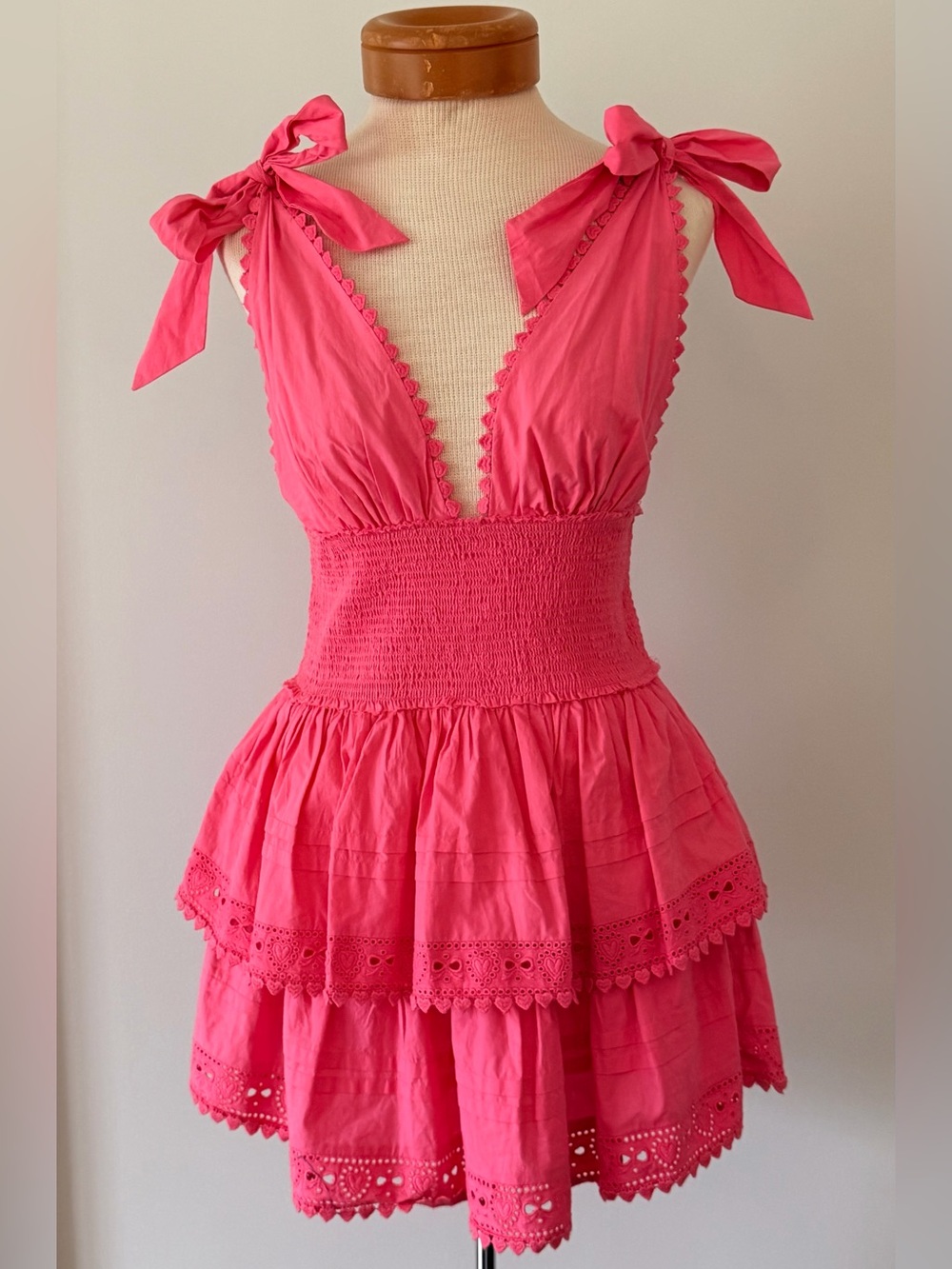 CATTIVO Bright Pink Tie-Shoulder Tiered Sundress